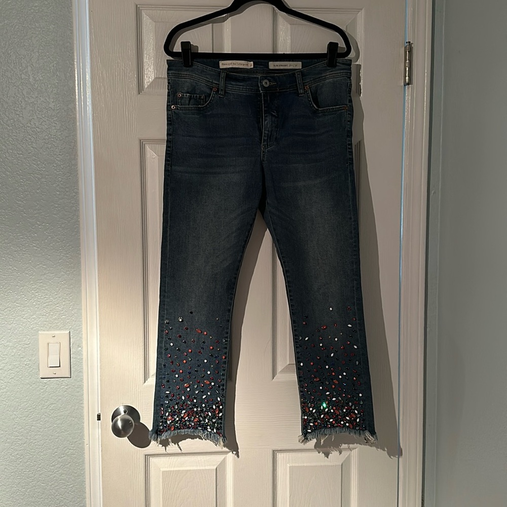 Pilcro and the Letterpress from Anthropologie bejeweled straight leg jeans